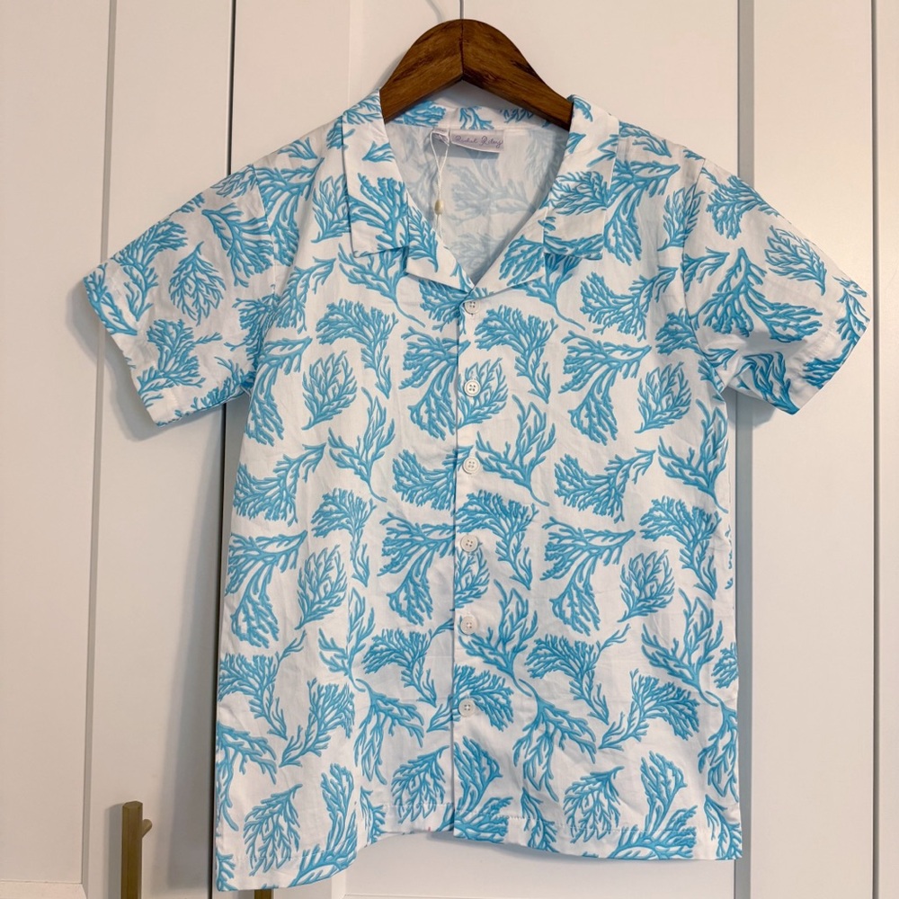 NEW! RACHEL RILEY Boys 10 Ocean Coral Sea Print Button Down Shirt Short Sleeve